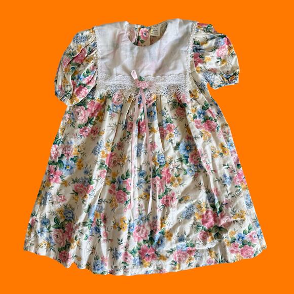 90's vintage lot of 4 floral rosette dresses Girl's Size 5/6 cottage coquette - Picture 4 of 12